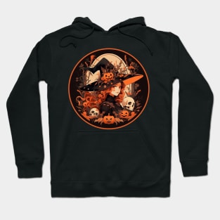 Spice, Sass, and Witchy Class: Orange, Black, Witch, Pumpkins, and Skulls Hoodie